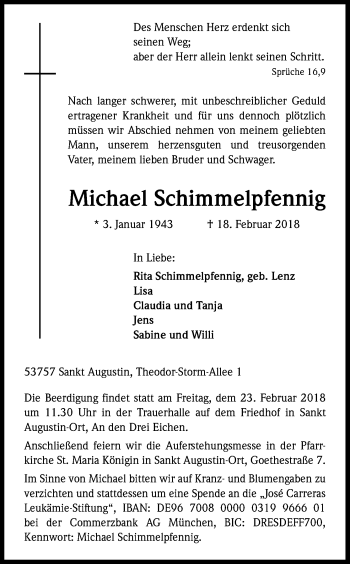 Anzeige von Michael Schimmelpfennig von Kölner Stadt-Anzeiger / Kölnische Rundschau / Express