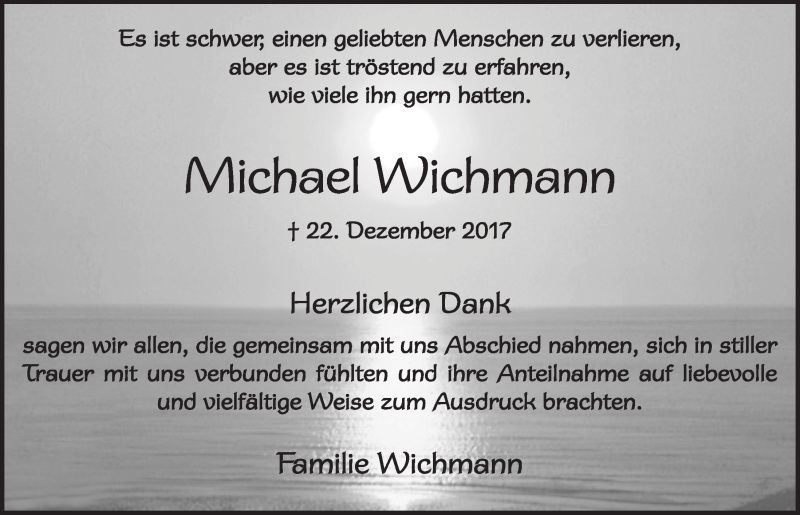  Traueranzeige für Michael Wichmann vom 10.02.2018 aus  Blickpunkt Euskirchen 