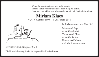 Anzeige von Miriam Klaes von  Werbepost 