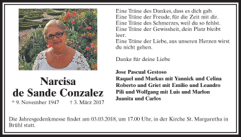 Anzeige von Narcisa de Sande Conzalez von  Schlossbote/Werbekurier 