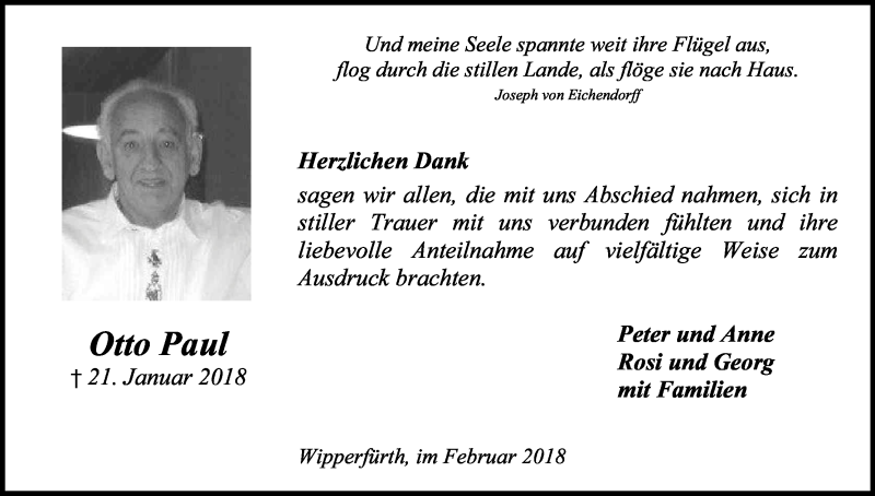  Traueranzeige für Otto Paul vom 23.02.2018 aus Kölner Stadt-Anzeiger / Kölnische Rundschau / Express