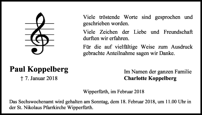  Traueranzeige für Paul Koppelberg vom 10.02.2018 aus Kölner Stadt-Anzeiger / Kölnische Rundschau / Express