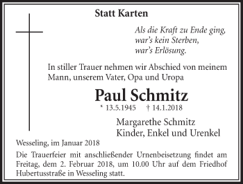 Anzeige von Paul Schmitz von  Schlossbote/Werbekurier 