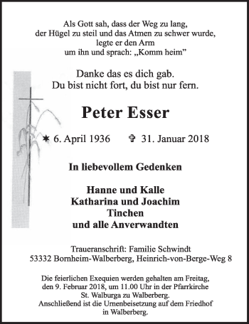 Anzeige von Peter Esser von  Schlossbote/Werbekurier 