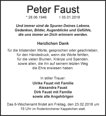 Anzeige von Peter Faust von  Kölner Wochenspiegel 