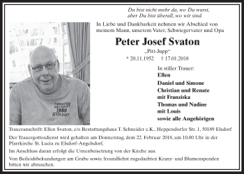 Anzeige von Peter Josef Svaton von  Sonntags-Post 