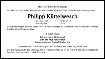 Anzeige von Philipp Küttelwesch von Kölner Stadt-Anzeiger / Kölnische Rundschau / Express