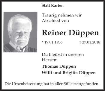 Anzeige von Reiner Düppen von  Werbepost 