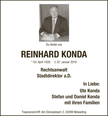Anzeige von Reinhard Konda von  Schlossbote/Werbekurier 