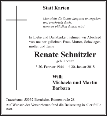 Anzeige von Renate Schnitzler von  Schlossbote/Werbekurier 