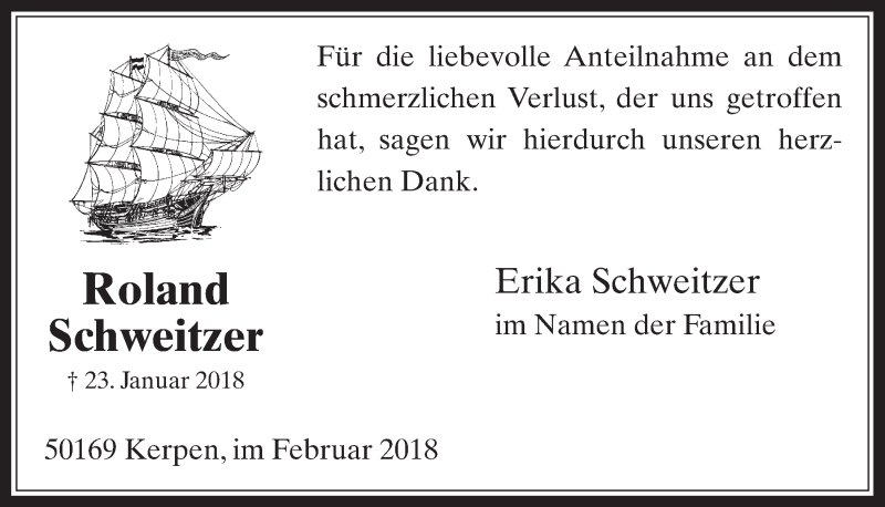  Traueranzeige für Roland Schweitzer vom 28.02.2018 aus  Werbepost 