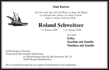 Anzeige von Roland Schweitzer von  Werbepost 