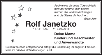 Anzeige von Rolf Janetzko von  Lokalanzeiger 