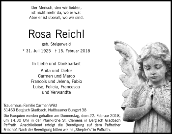 Anzeige von Rosa Reichl von Kölner Stadt-Anzeiger / Kölnische Rundschau / Express