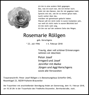 Anzeige von Rosemarie Röllgen von Kölner Stadt-Anzeiger / Kölnische Rundschau / Express
