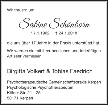 Anzeige von Sabine Schönborn von  Sonntags-Post 