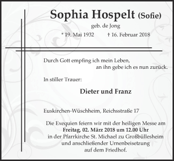 Anzeige von Sophia Hospelt von  Blickpunkt Euskirchen 