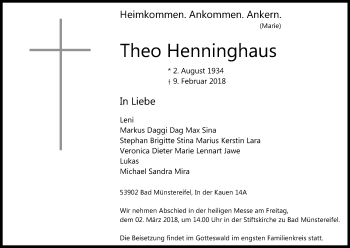 Anzeige von Theo Henninghaus von Kölner Stadt-Anzeiger / Kölnische Rundschau / Express