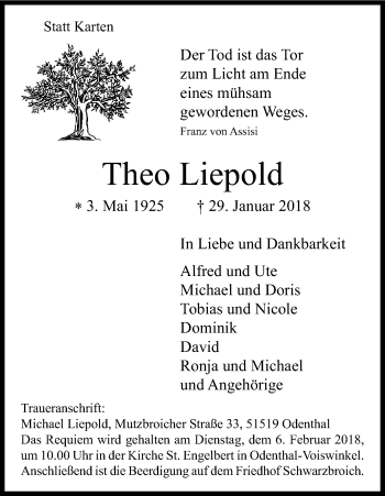 Anzeige von Theo Liepold von Kölner Stadt-Anzeiger / Kölnische Rundschau / Express