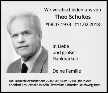 Anzeige von Theo Schultes von Kölner Stadt-Anzeiger / Kölnische Rundschau / Express
