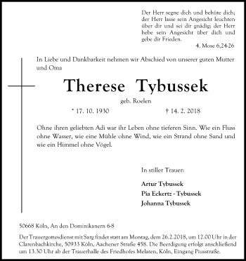 Anzeige von Therese Tybussek von Kölner Stadt-Anzeiger / Kölnische Rundschau / Express