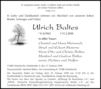 Anzeige von Ulrich Baltes von Kölner Stadt-Anzeiger / Kölnische Rundschau / Express