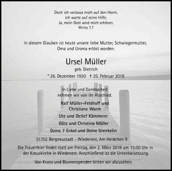 Anzeige von Ursel Müller von Kölner Stadt-Anzeiger / Kölnische Rundschau / Express