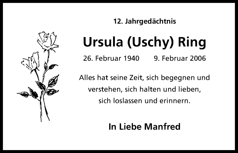  Traueranzeige für Ursula Ring vom 18.07.2023 aus Kölner Stadt-Anzeiger / Kölnische Rundschau / Express