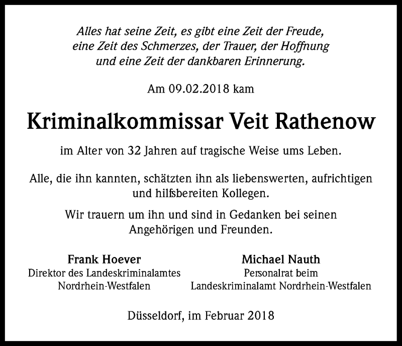  Traueranzeige für Veit Rathenow vom 17.02.2018 aus Kölner Stadt-Anzeiger / Kölnische Rundschau / Express