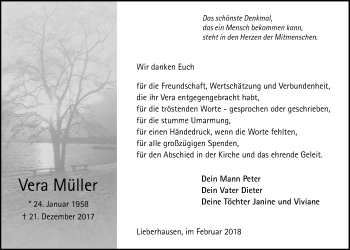 Anzeige von Vera Müller von  Anzeigen Echo 