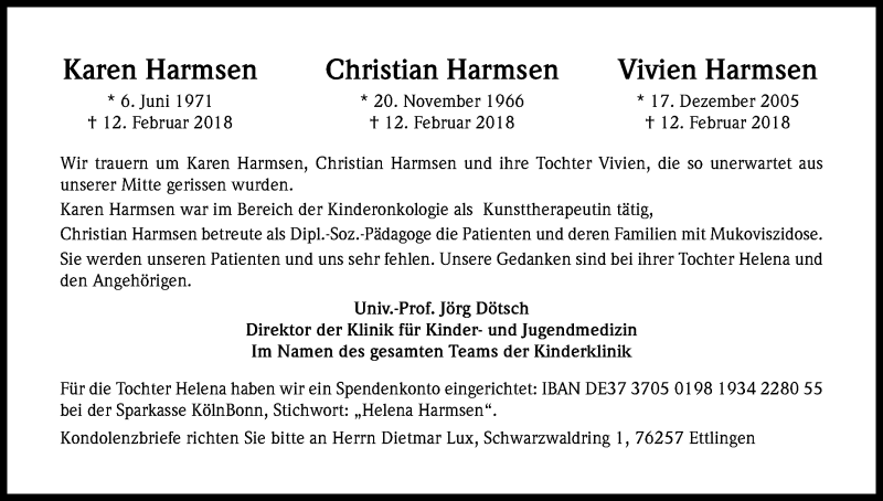  Traueranzeige für Vivien Harmsen vom 17.02.2018 aus Kölner Stadt-Anzeiger / Kölnische Rundschau / Express