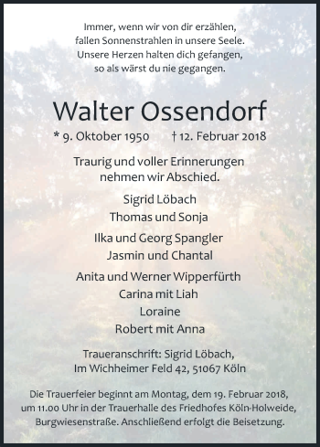 Anzeige von Walter Ossendorf von Kölner Stadt-Anzeiger / Kölnische Rundschau / Express