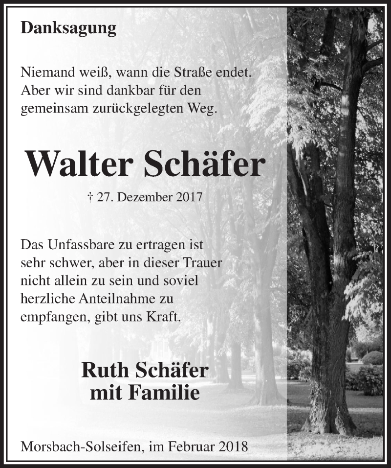  Traueranzeige für Walter Schäfer vom 07.02.2018 aus  Lokalanzeiger 