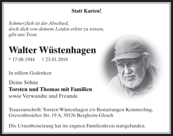 Anzeige von Walter Wüstenhagen von  Werbepost 
