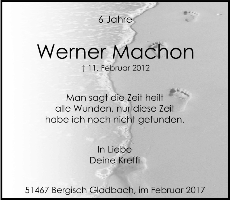  Traueranzeige für Werner Machon vom 14.02.2018 aus  Bergisches Handelsblatt 