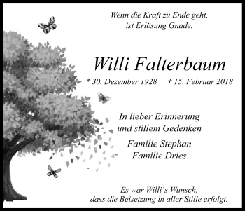 Anzeige von Willi Falterbaum von Kölner Stadt-Anzeiger / Kölnische Rundschau / Express