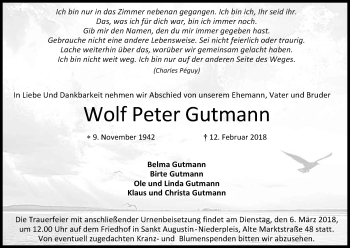 Anzeige von Wolf Peter Gutmann von Kölner Stadt-Anzeiger / Kölnische Rundschau / Express