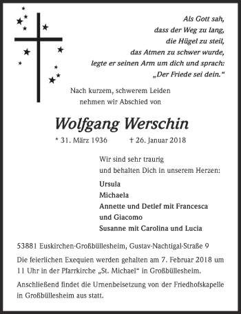 Anzeige von Wolfgang Werschin von  Blickpunkt Euskirchen 