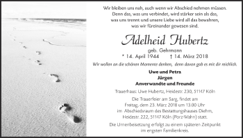 Anzeige von Adelheid Hubertz von  Kölner Wochenspiegel 