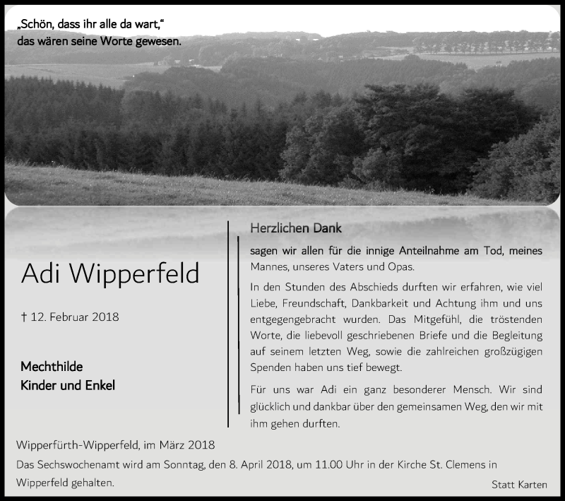  Traueranzeige für Adi Wipperfeld vom 31.03.2018 aus Kölner Stadt-Anzeiger / Kölnische Rundschau / Express