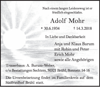 Anzeige von Adolf Mohr von  Schlossbote/Werbekurier 