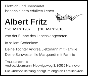 Anzeige von Albert Fritz von Kölner Stadt-Anzeiger / Kölnische Rundschau / Express