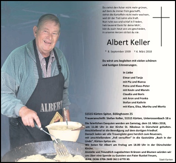 Anzeige von Albert Keller von Kölner Stadt-Anzeiger / Kölnische Rundschau / Express