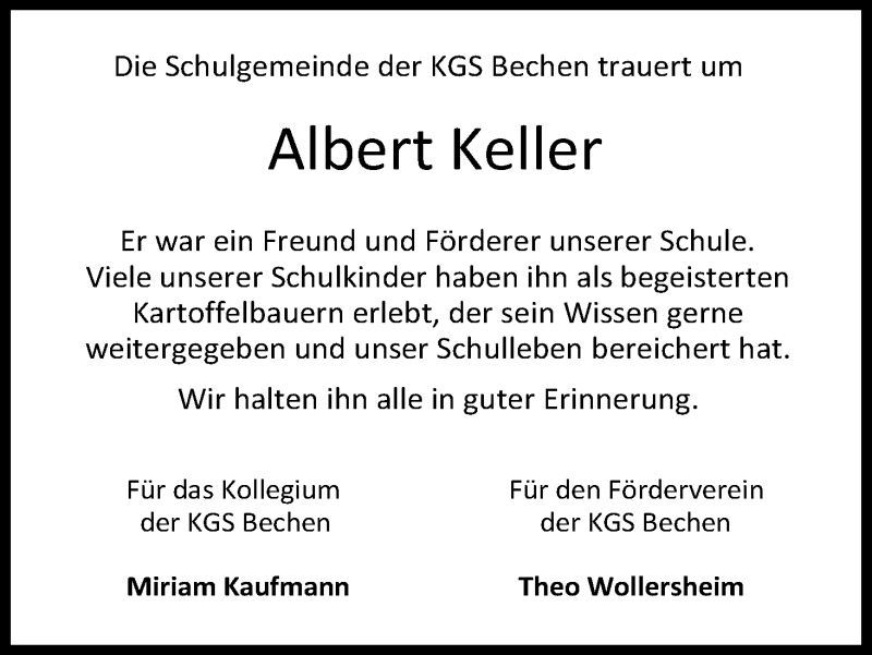  Traueranzeige für Albert Keller vom 08.03.2018 aus Kölner Stadt-Anzeiger / Kölnische Rundschau / Express