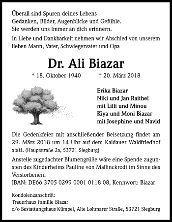 Anzeige von Ali Biazar von Kölner Stadt-Anzeiger / Kölnische Rundschau / Express