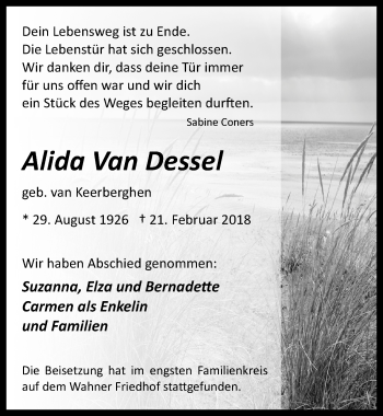 Anzeige von Alida  Van Dessel von  Kölner Wochenspiegel 