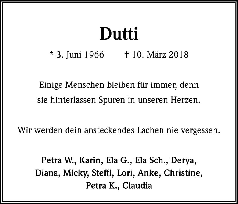  Traueranzeige für Andrea Dufki vom 17.03.2018 aus Kölner Stadt-Anzeiger / Kölnische Rundschau / Express