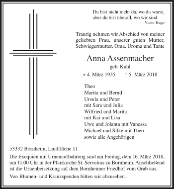 Anzeige von Anna Assenmacher von  Schaufenster/Blickpunkt 