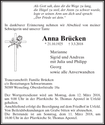 Anzeige von Anna Brücken von  Schlossbote/Werbekurier 
