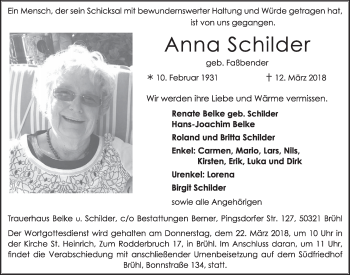 Anzeige von Anna Schilder von  Schlossbote/Werbekurier 